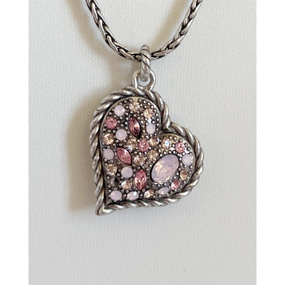 BRIGHTON Love Me Tender Pink Crystal Heart Necklace Breast Cancer Awareness - Picture 4 of 11